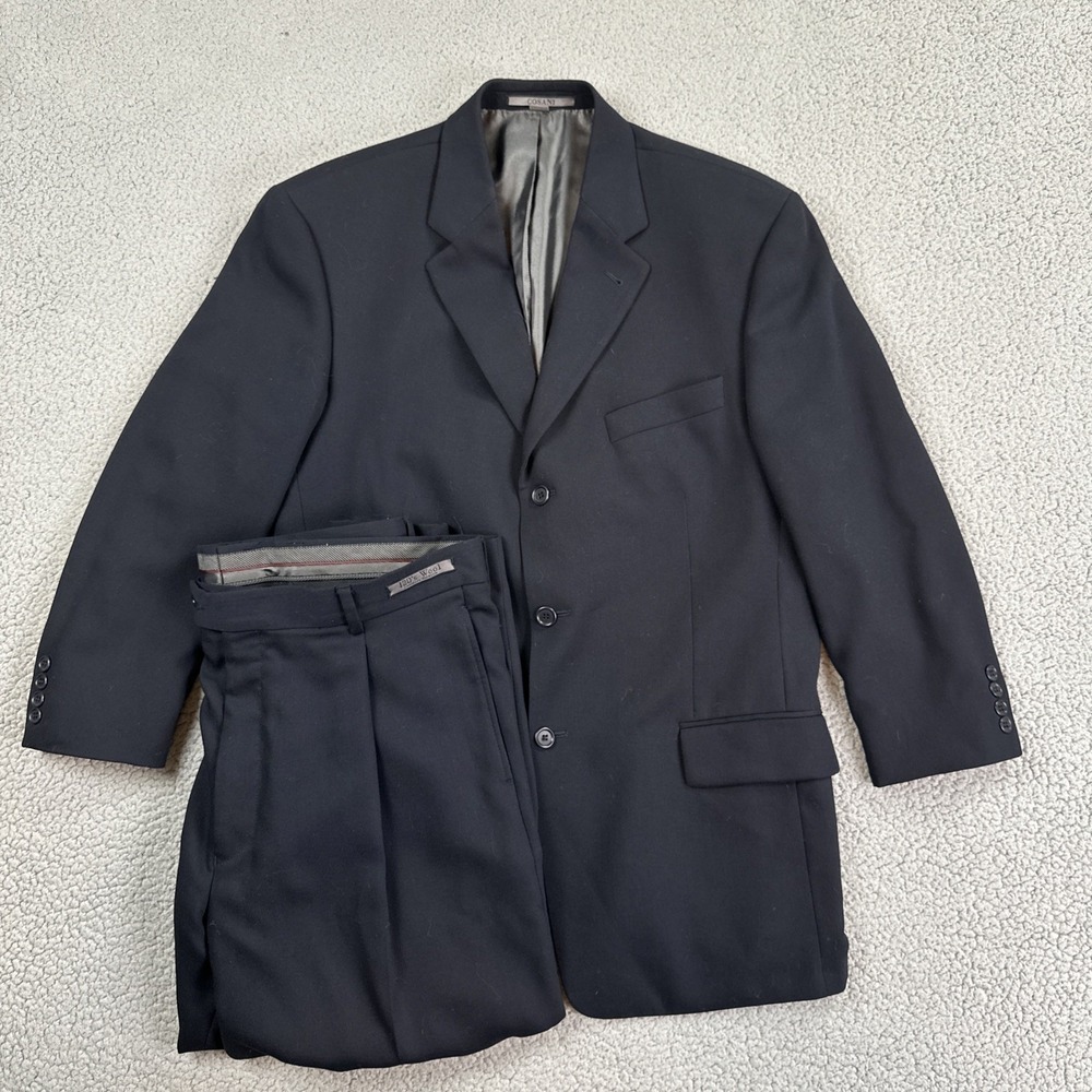 Cosani Super 120s Wool Comfort Stretch Suit 44S 38x24 Pants‎ Navy Blue Pleated
